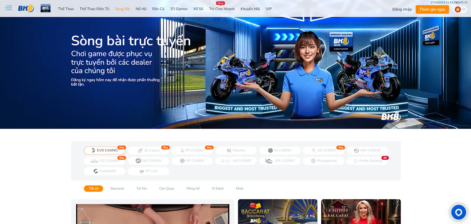Sàn đánh Baccarat online BK8 chuẩn châu Âu
